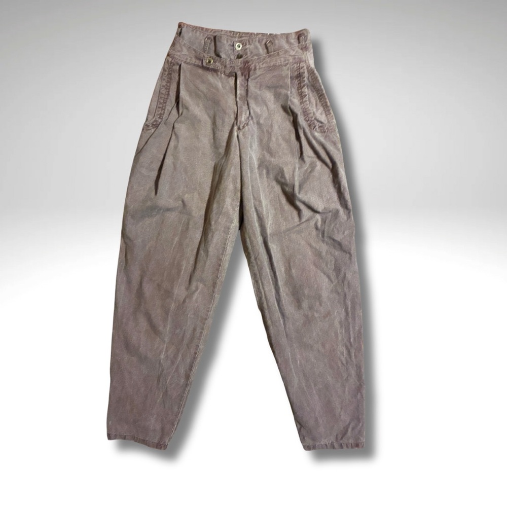 Vintage High-Rise Pleated Cotton Twill Stone Taupe Utility Pants
